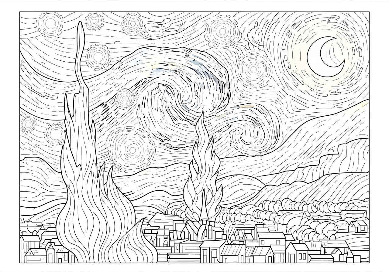 Noite Estrelada para colorir